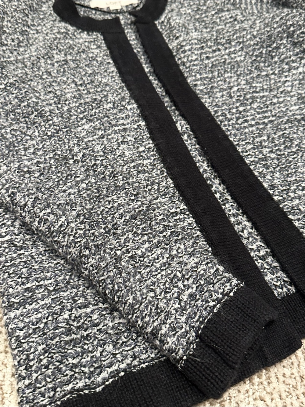 LOFT Navy  & White with Black trim Marled Knit Cardigan Sweater - Picture 3 of 5
